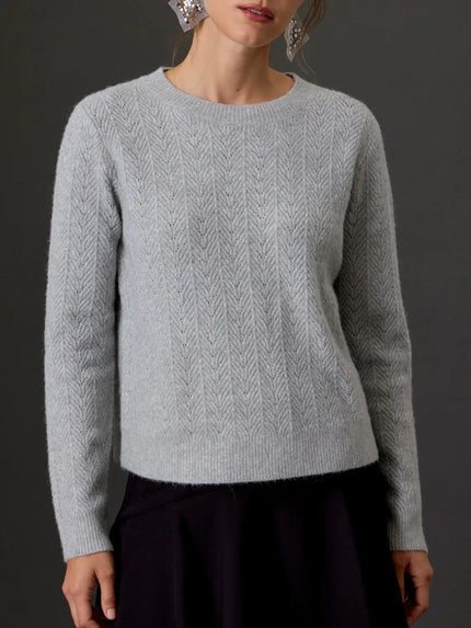Jillian Glitter Pointelle Sweater, grey-front