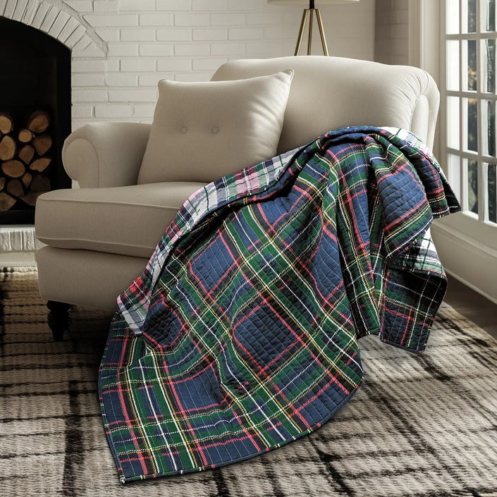 Spencer Plaid Quilted Throw Navy