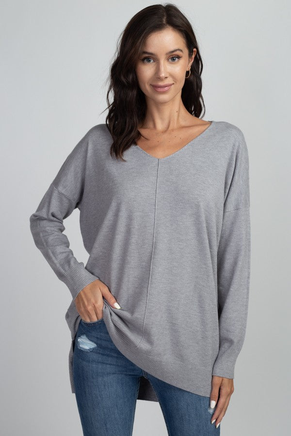 Christi Front Seam Sweater ~ Heather Grey