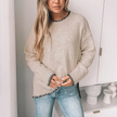 Solid Color Versatile Split-End Pullover Sweater