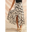 Floral Woven Print Front Slit Boho Skirt, Black/Ivory