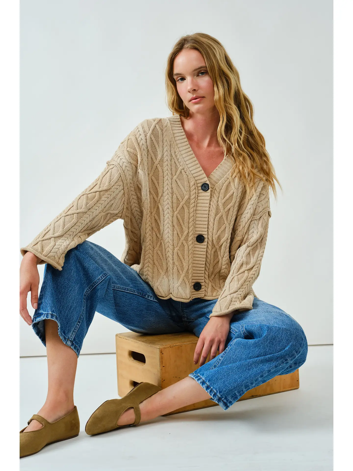 Oversized Washed Cable Cardigan