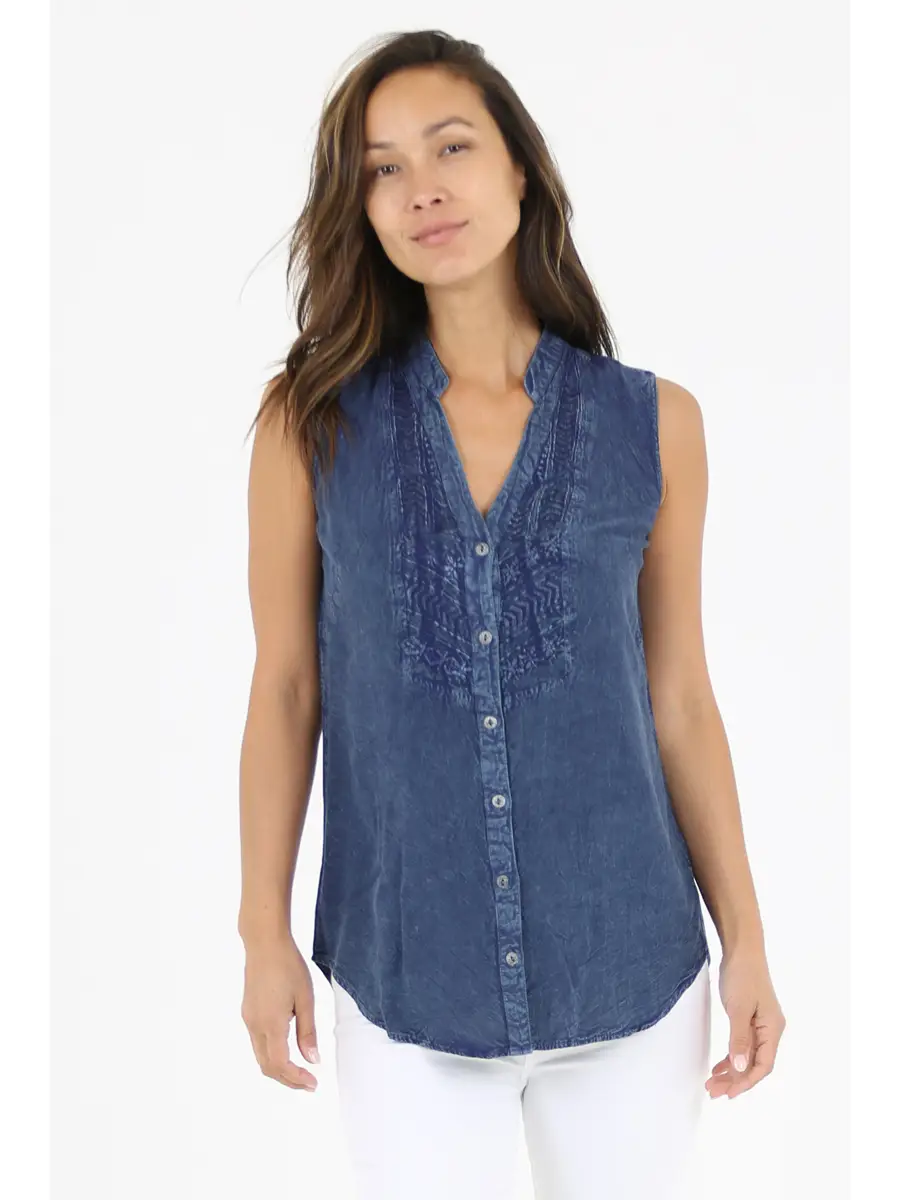Evelyn Embroidered Tank Top, blue-front