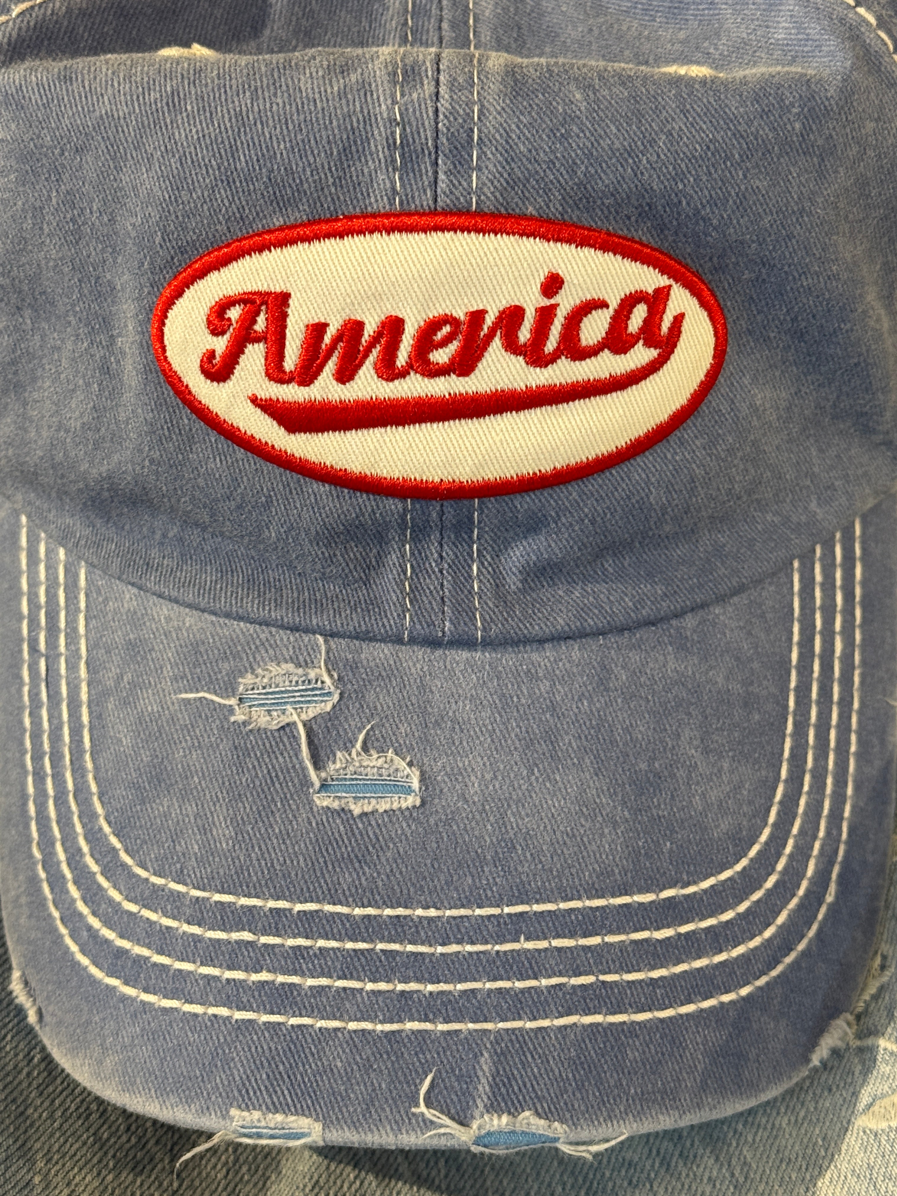 AMERICA embroidery Patch Distressed Baseball Cap - Denim