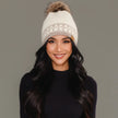 Ivory & Taupe Patterned Knit Pom Hat