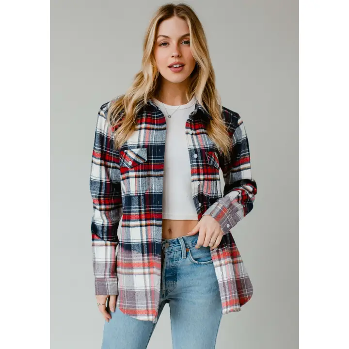 Navy, Red & Cream Plaid Flannel