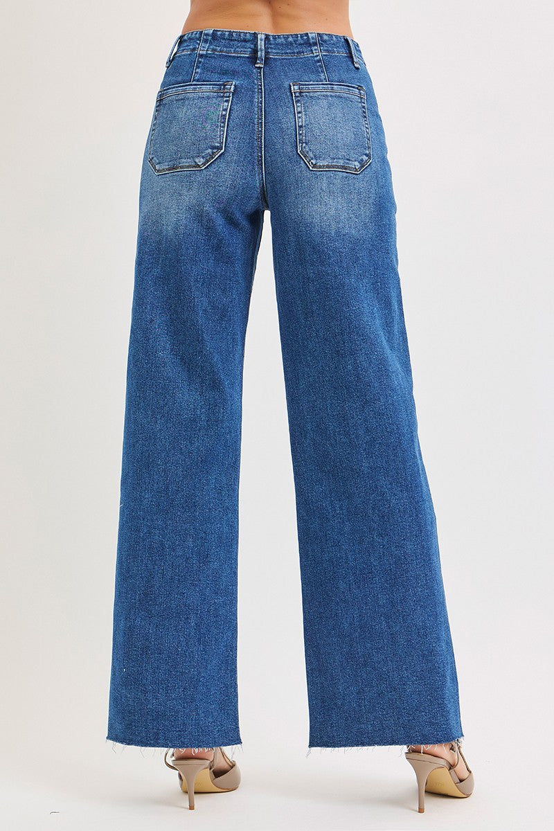 Evelyn Slouchy Wide Leg Jeans W Patch Pocket back