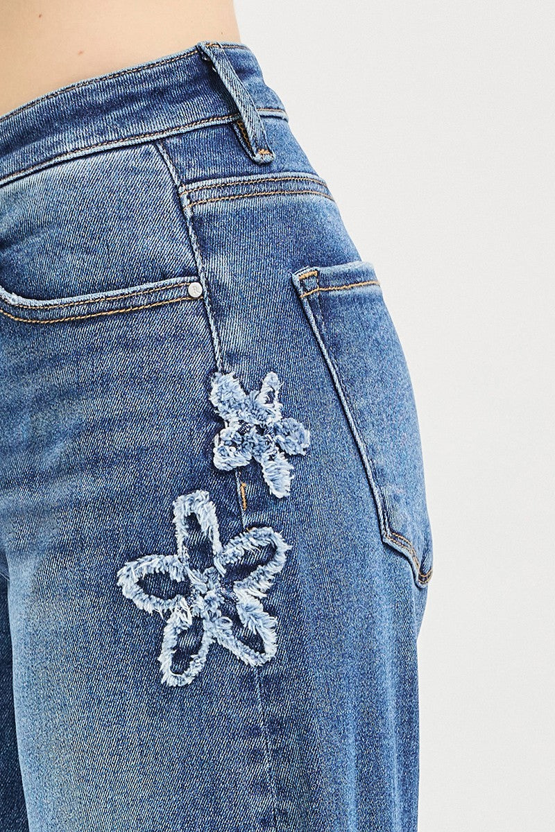 Oregon Flower Slouchy Crop Barrel Jeans dark wash-detail