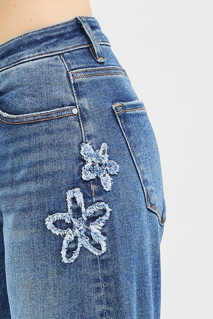 Oregon Flower Slouchy Crop Barrel Jeans dark wash-detail
