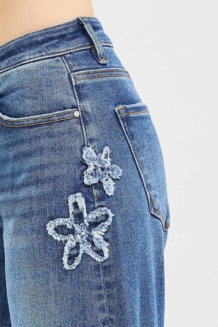 Oregon Flower Slouchy Crop Barrel Jeans dark wash-detail