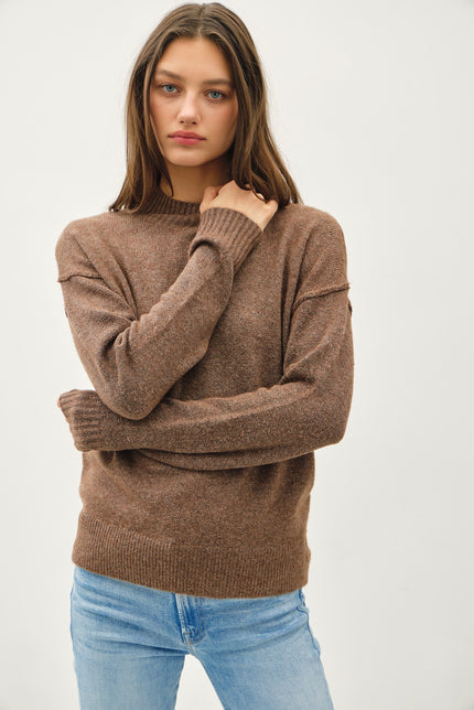 Cozy Drop Shoulder Rib Detail Sweater Chocolate