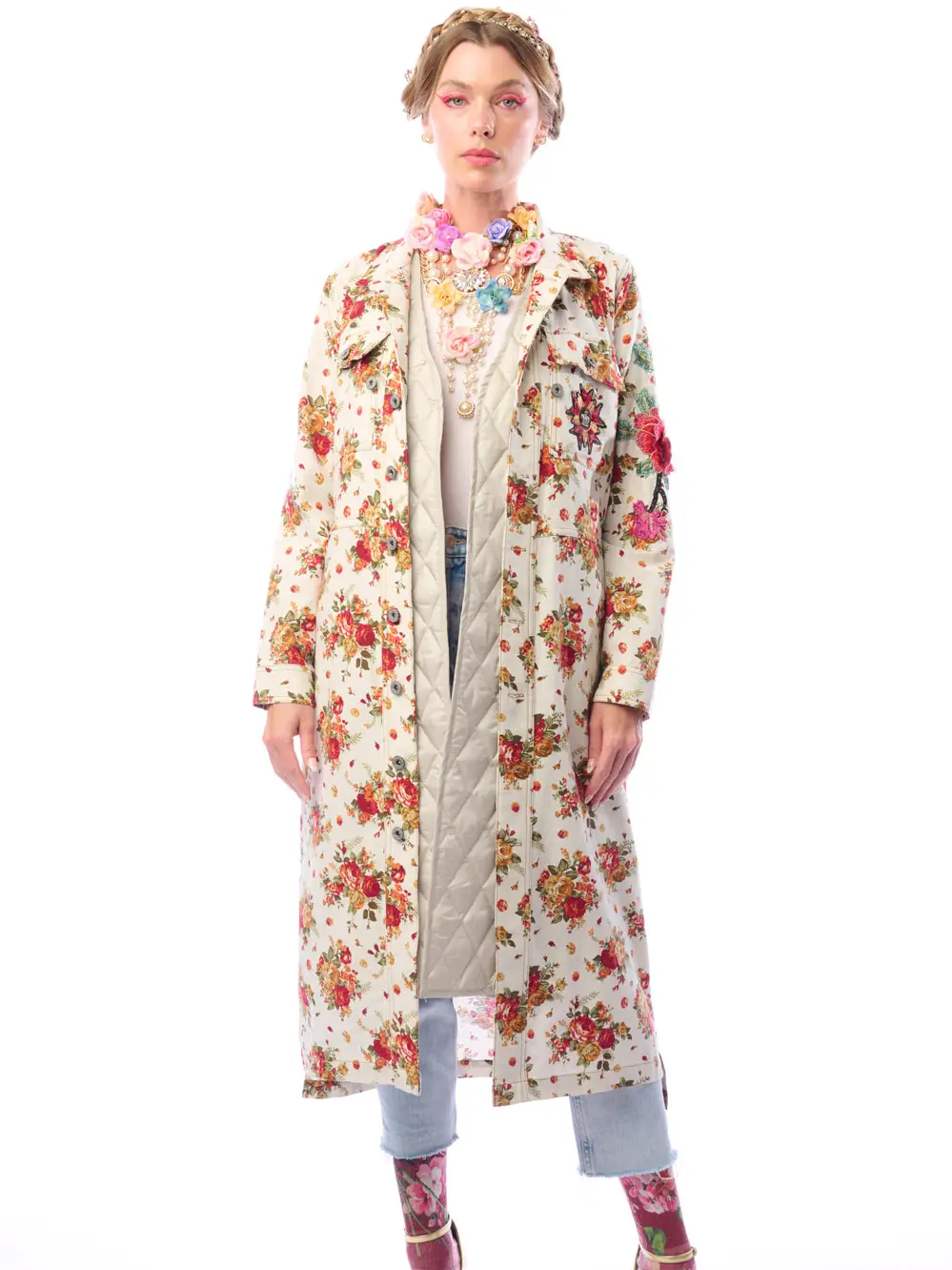 Cara Delvinge Coat vintage ivory floral