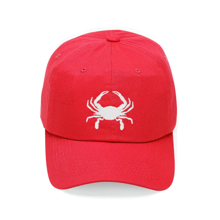 Crab Embroidered Cap Red
