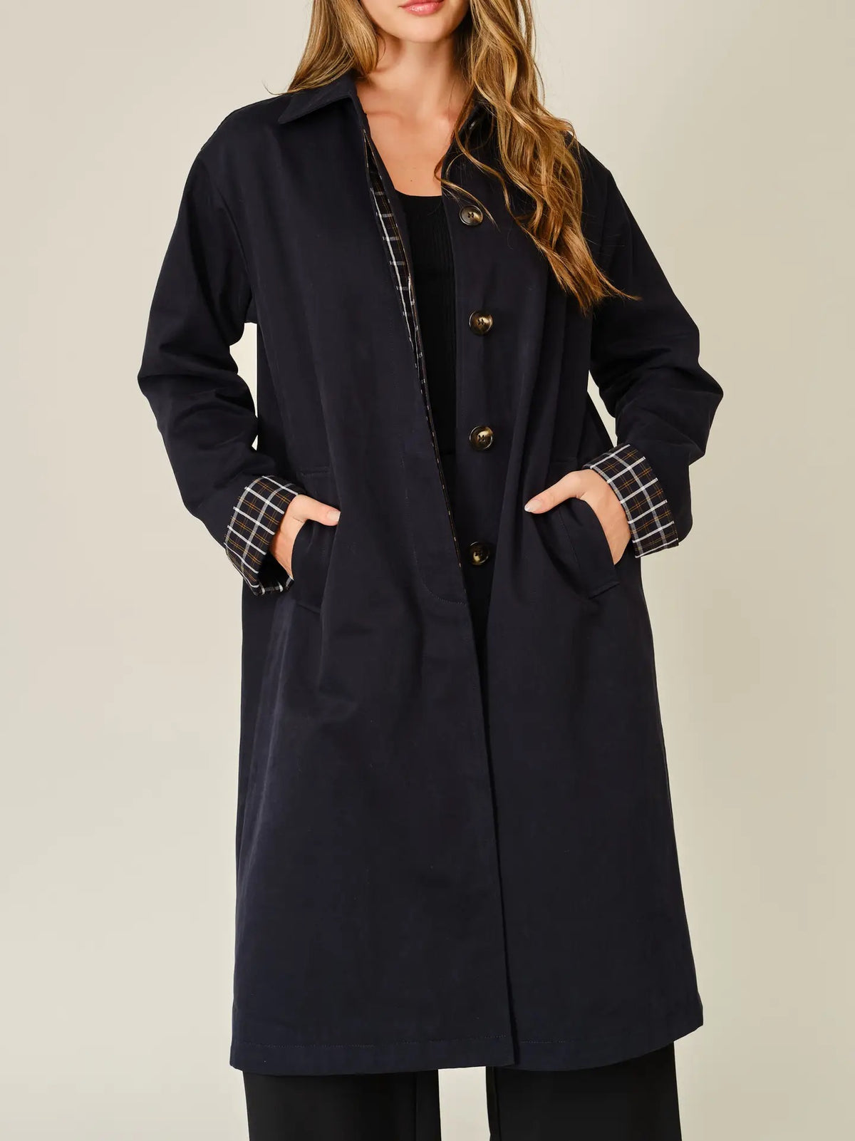 Adaline Detachable Scarf Trench Coat, navy-front