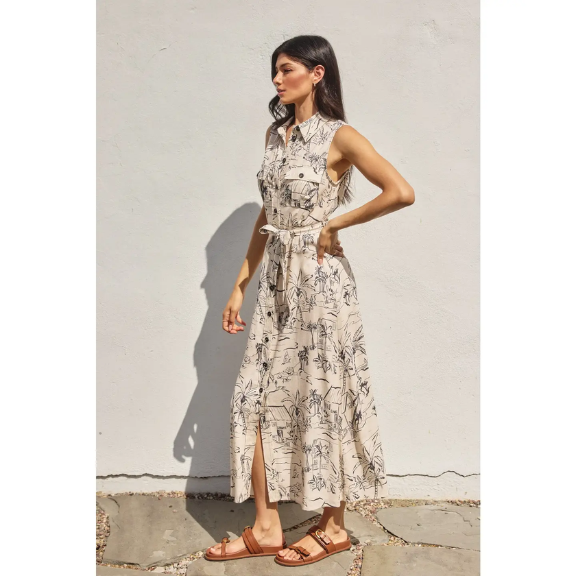 Sail Away with Me Sleeveless Shirt Dress oceanside side