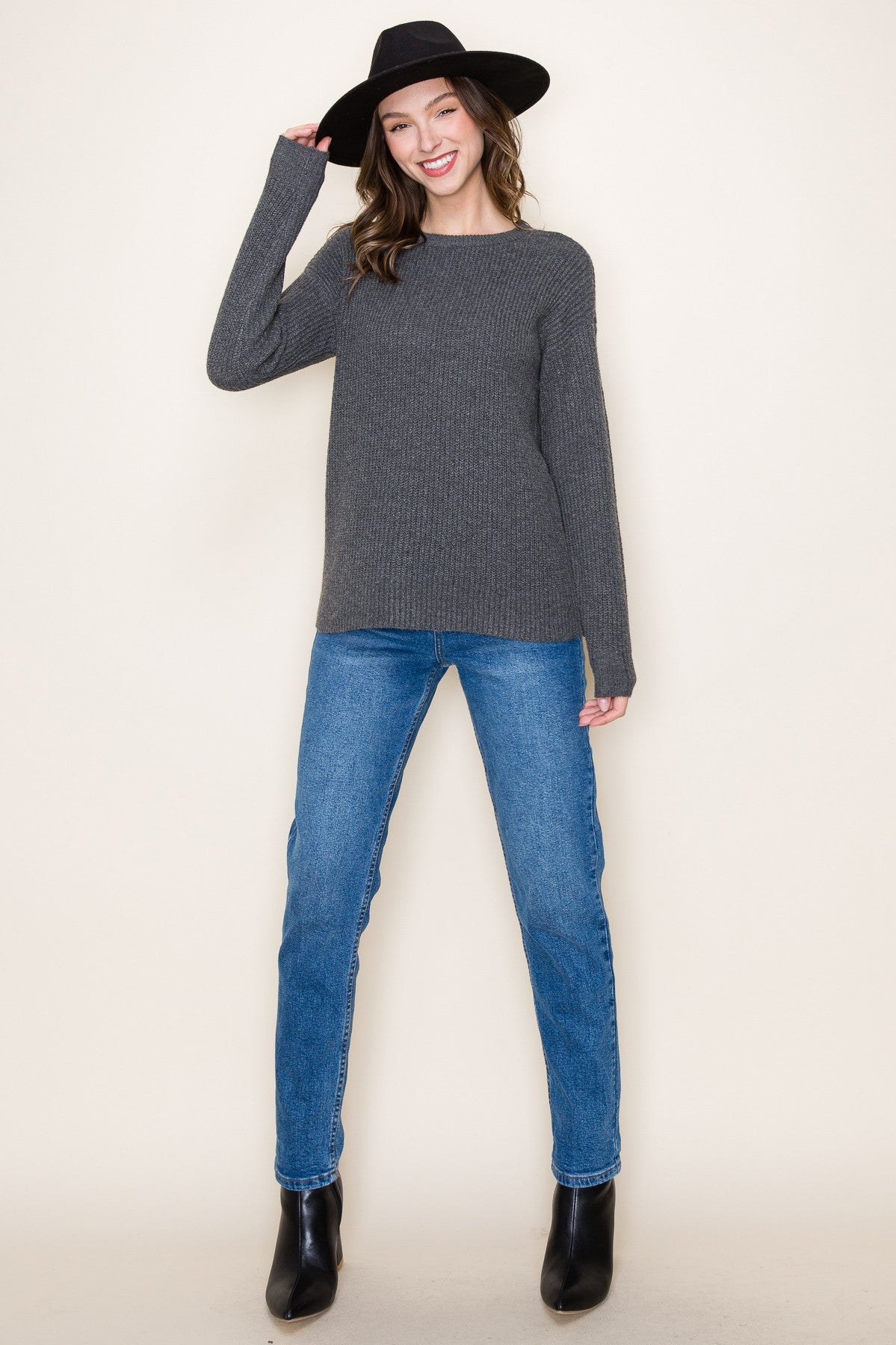 Marry Basic Marled Pullover Sweater | Charcoal styled