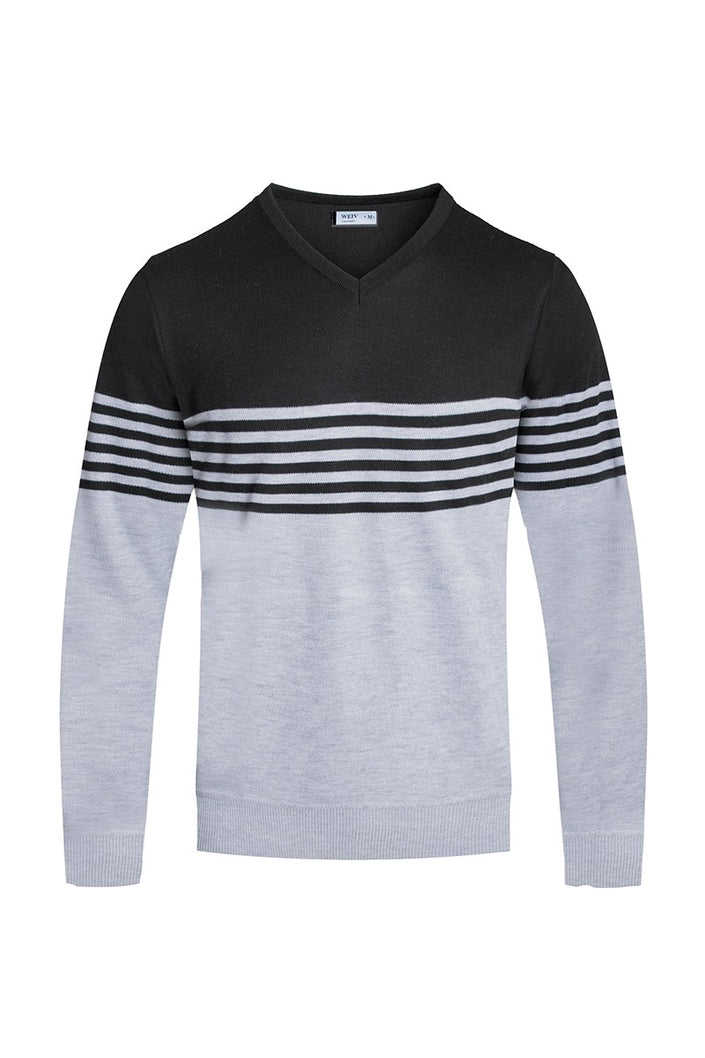 Men's Stripe Color V-Neck Pullover | Black