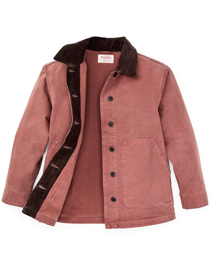 Filson Canvas Barn Coat, mahogany-front detail