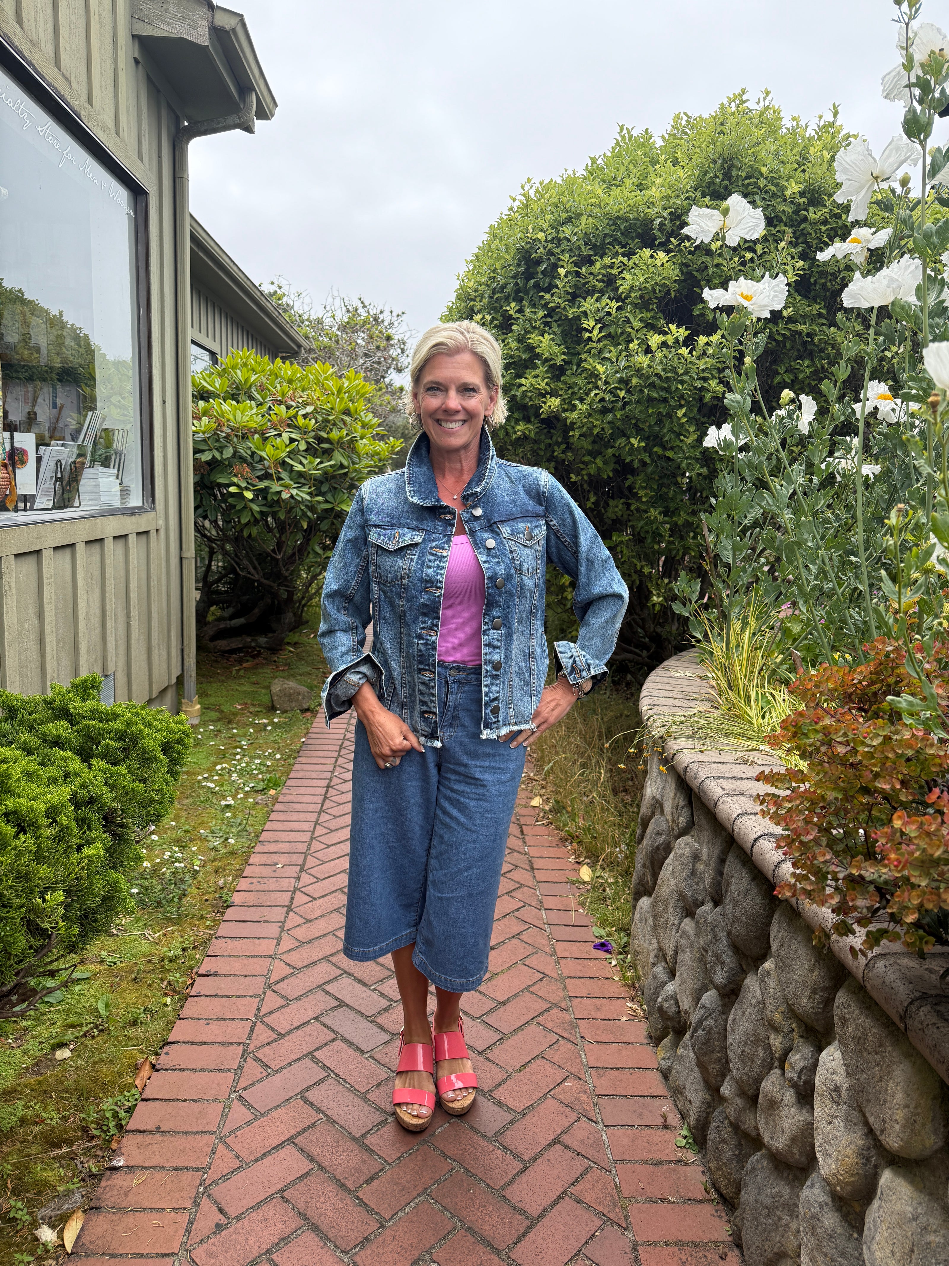Denim Jacket W Raised Flowers front