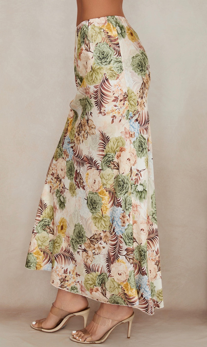 All Over Print Silky Floral Maxi Skirt