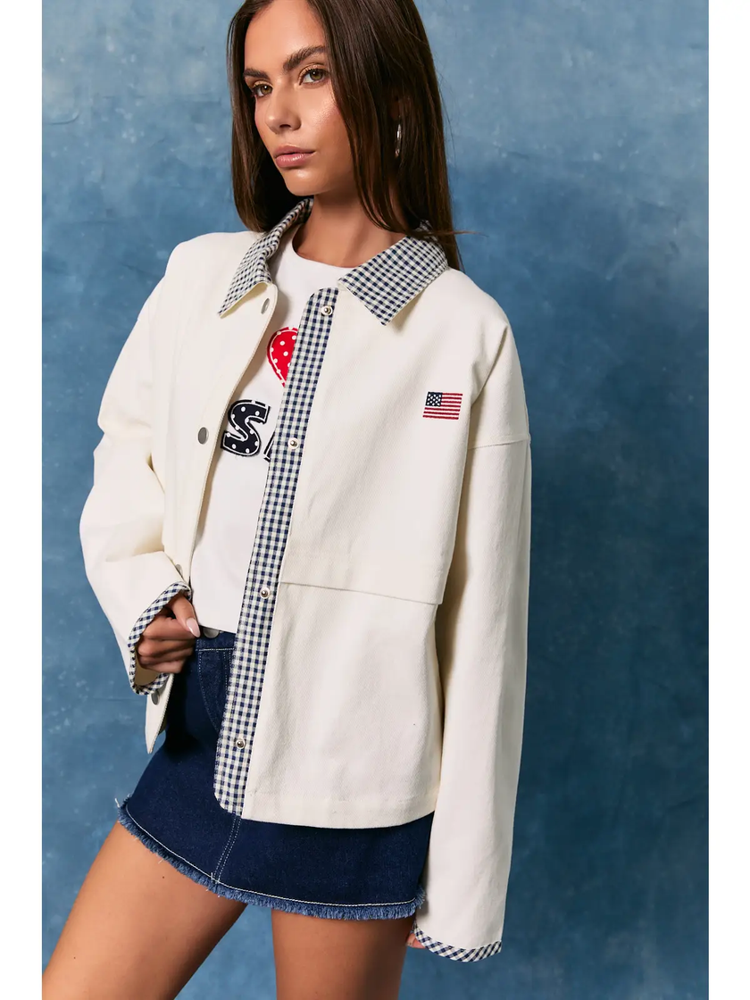 Jacket W Gingham Trim