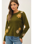 Wool Blend Floral  Accent Sweater