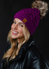Purple Cable Knit Pom Hat