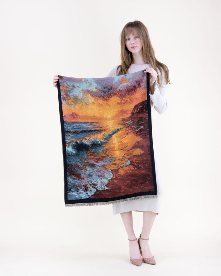 Autumn Beach Sunset Premium Scarf
