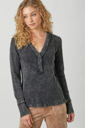 Washed Thermal Henley Top