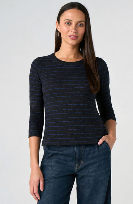 Opie Crew Neck Knit Top W/ Rib Trim