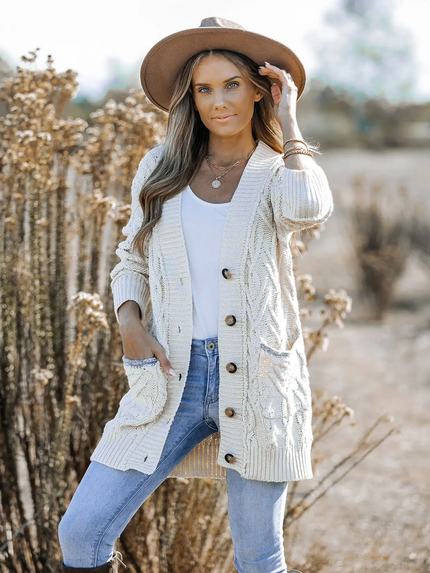 Oversized Button Front Cable Knit Cardigan