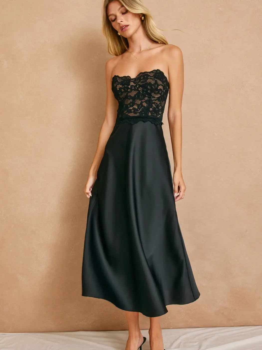 Convertible Lace Satin Corset Midi Dress
