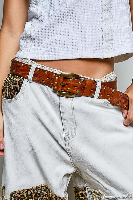 All Over Antique Brass Leather Belt