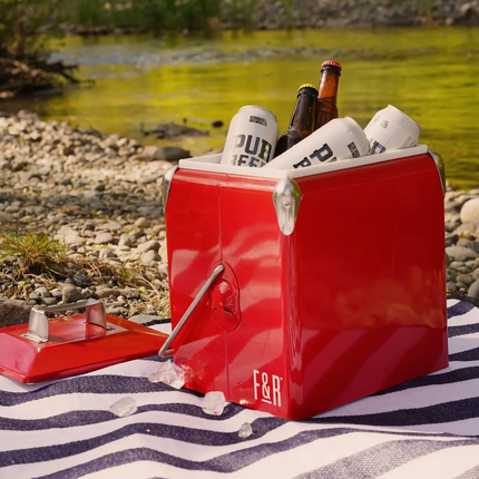 Vintage Metal Cooler with Bottle Opener - Red display