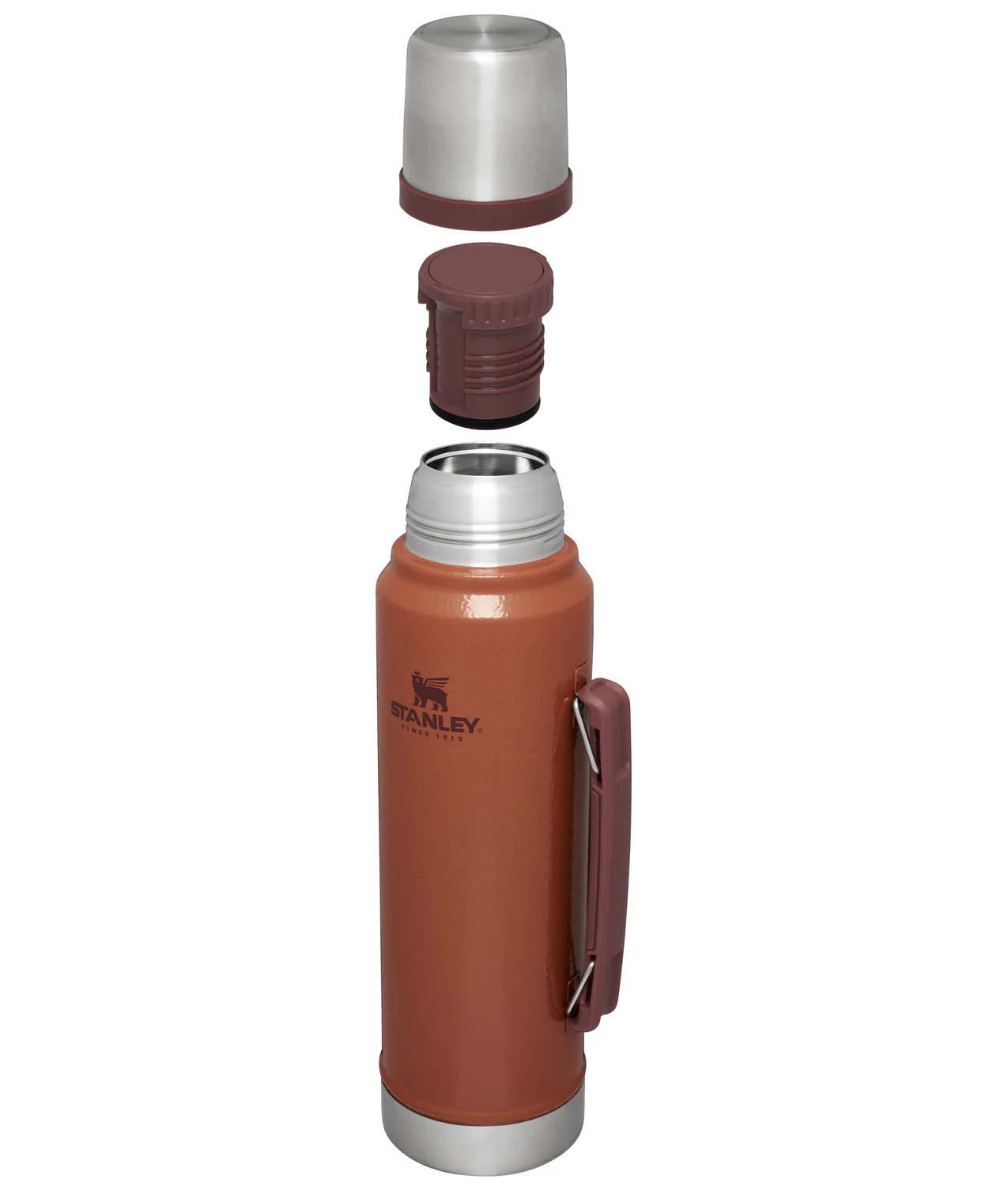Stanley Classic Legendary Bottle 1.1 QT | Hammertone Clay (Front - Open with Cap Removed)
