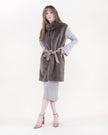 Vertical Ribbed Faux Fur Belted Vest khaki