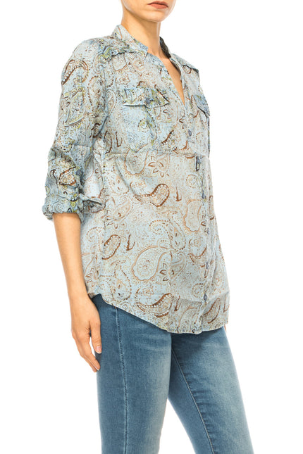 Floral Paisley Button Down Tunic with Vintage Wash