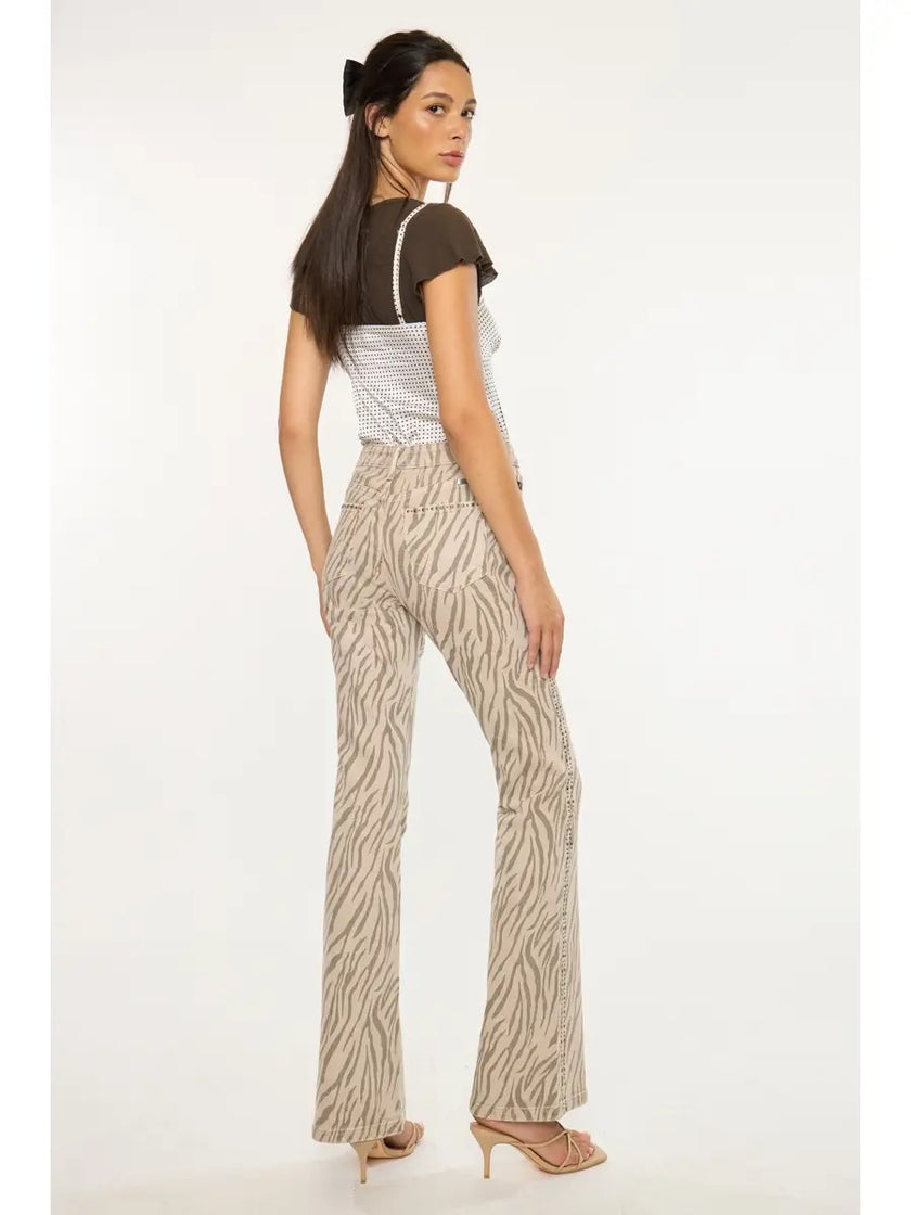 HIGH RISE FLARE JEANS beige back/side
