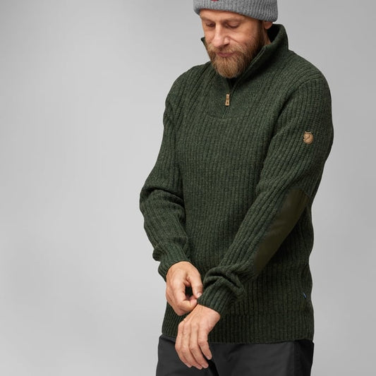 Fjallraven Ovik Men's 1/2 Zip Sweater | 662 Deep Forest