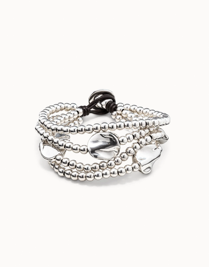 Brown leather three strand bracelet with sterling silver-plated details | SIZE Medium