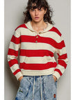 Cream Multi Red 1/4 Button Sweater Cardigan One Size