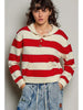Cream Multi Red 1/4 Button Sweater Cardigan One Size