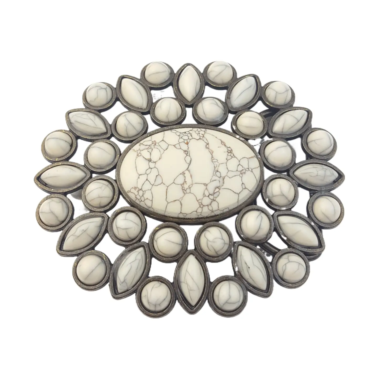 Oval Western Floral Turquoise Beads Belt Buckle - Cream