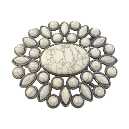 Oval Western Floral Turquoise Beads Belt Buckle - Cream