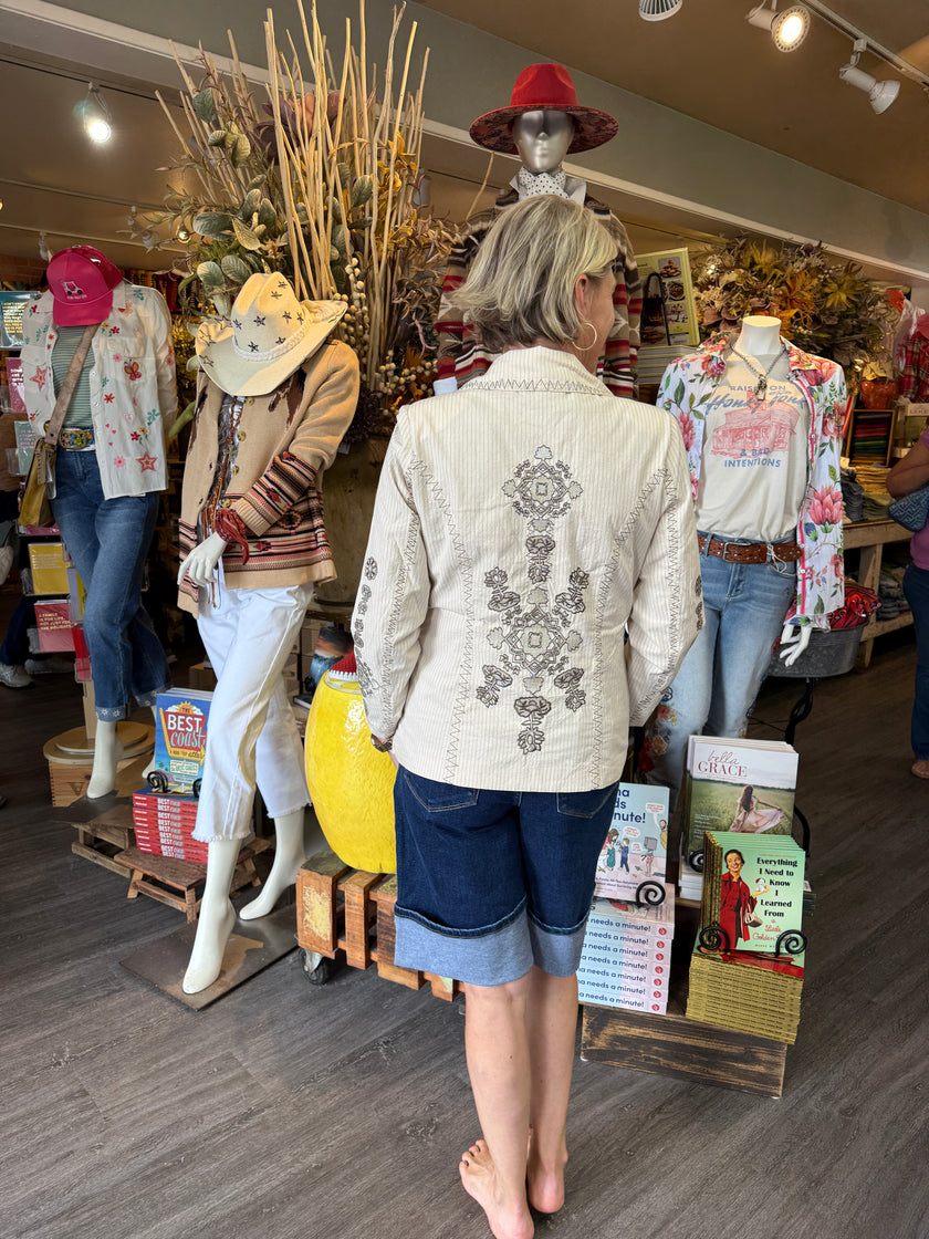 Stripe embroidered Blazer natural back