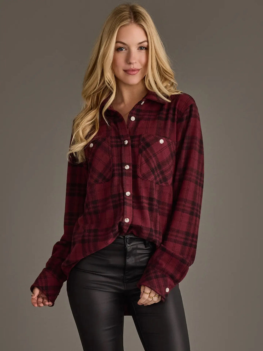 Autumns Plaid Button Up, maroon/black-front