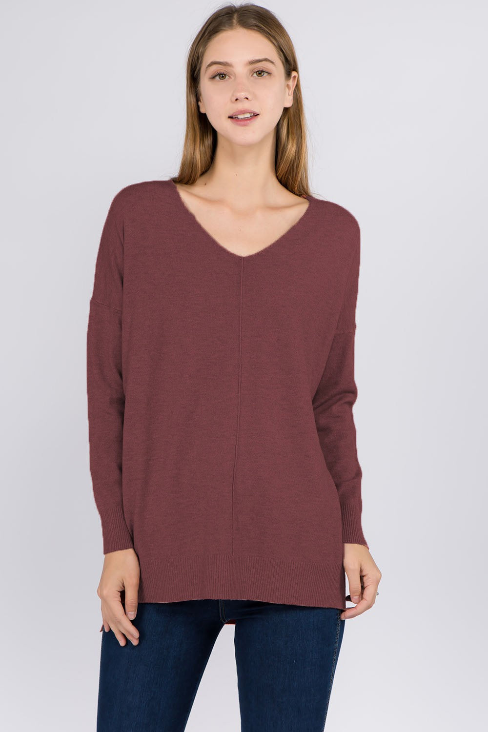 Christi Front Seam Sweater ~ Dust Plum