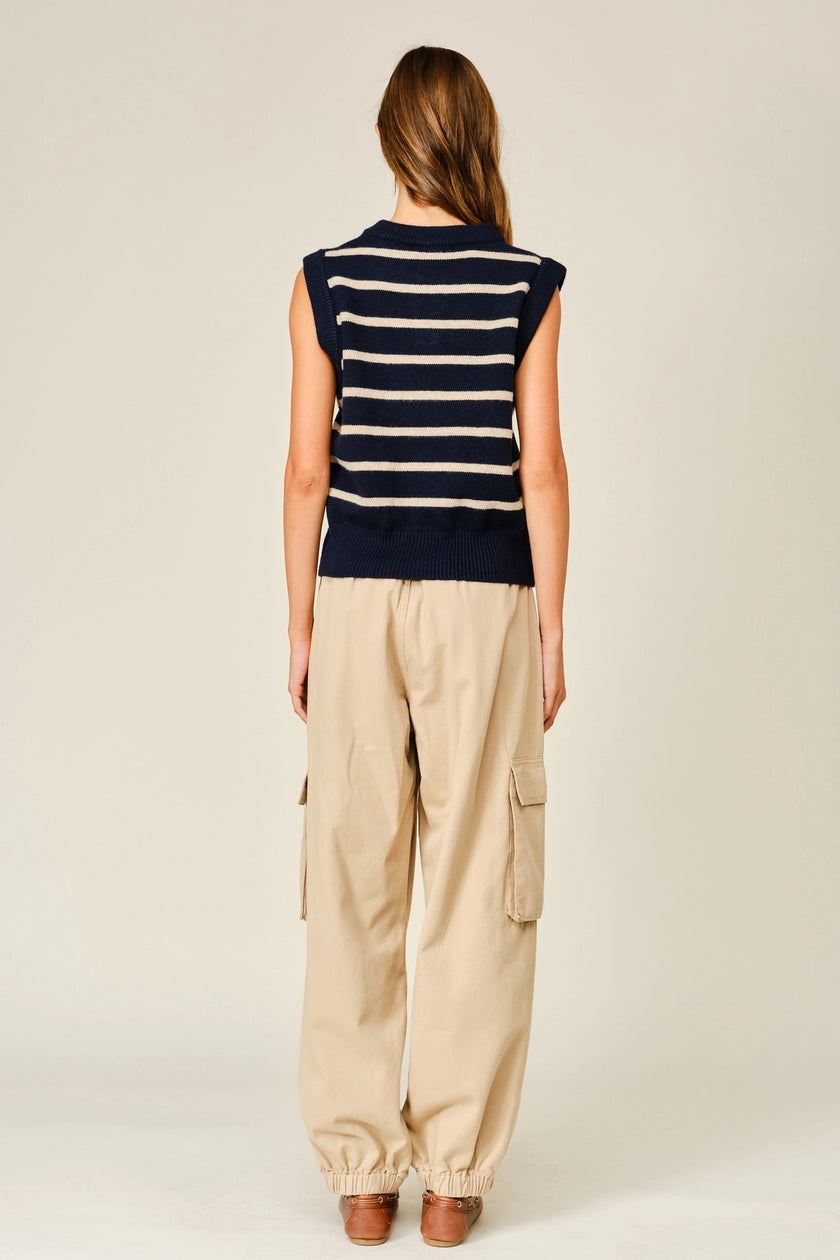 Esther Wool Mix Duck Striped Sweater, navy taupe-back