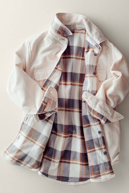 Reversable Corduroy and Plaid Flannel Shacket w/Chest Pockets