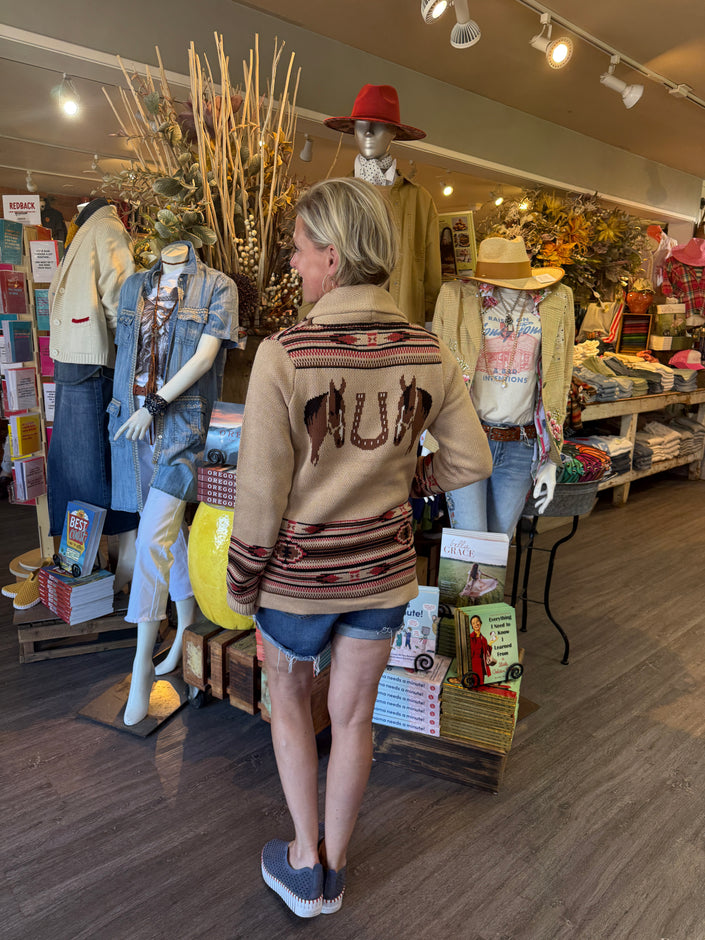 Cash Horse Cardigan tan back